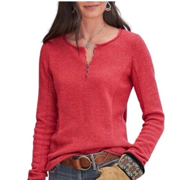 Sundance Size M Petite Homestead Orange Reverse Jersey Knit Henley Rolled Hem - Picture 1 of 8